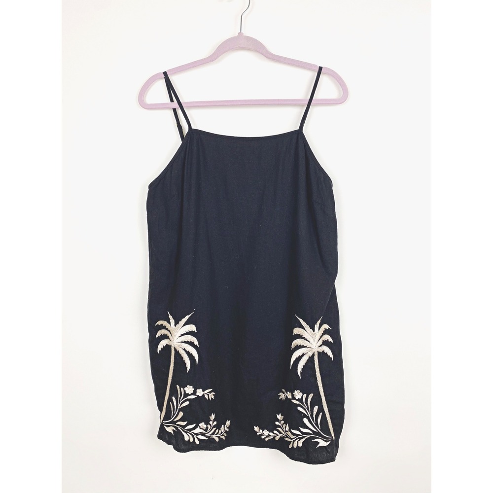 Calypso St. Barth Linen Embroidered Palm Tree Mini Dress Large Coastal